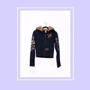 Navy Blue Ed Hardy Cropped Zip Up Hoodie